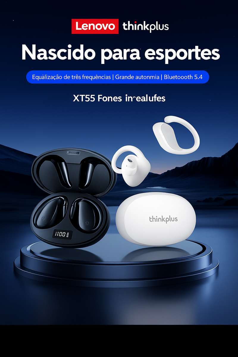 Lenovo XT55 Fone Tradutor Inteligente Bluetooth 5.4 – Tradução em Tempo Real, Redução de Ruído e Chamadas HD