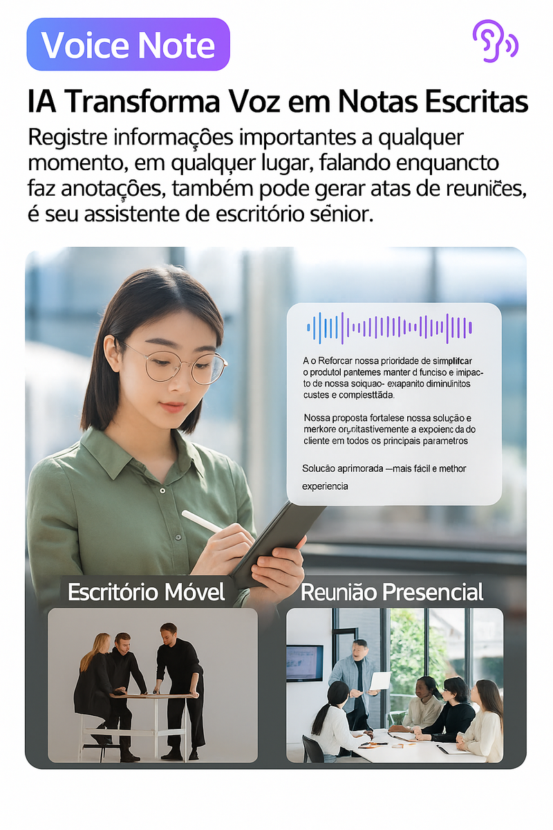 Lenovo XT55 Fone Tradutor Inteligente Bluetooth 5.4 – Tradução em Tempo Real, Redução de Ruído e Chamadas HD