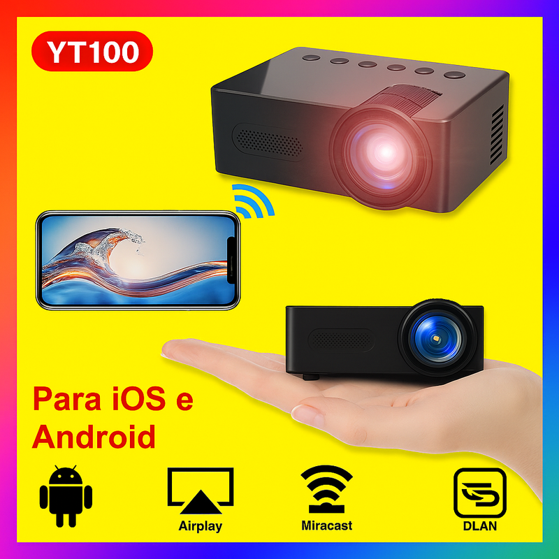 Projetor Portátil YT100 Mini Android WiFi – Cinema em Qualquer Lugar!