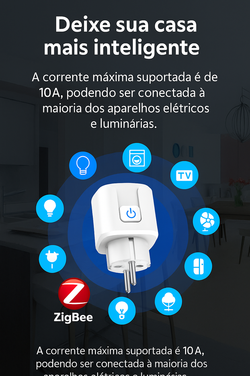 Tomada Inteligente ZigBee (EU) | 16A / 20A  Controle por Voz, Monitoramento de Energia e Automação via Alexa / Google Home