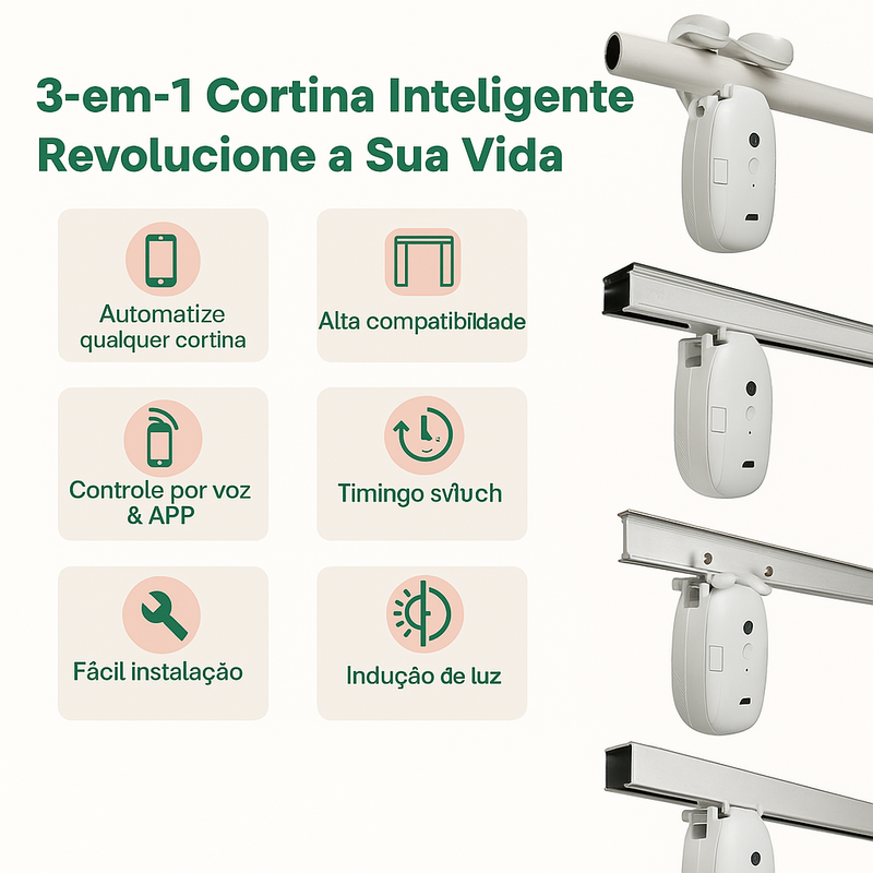 Robô Inteligente de Cortina Tuya – Instalação Fácil, APP + Controle por Voz, Compatível com Alexa/Google
