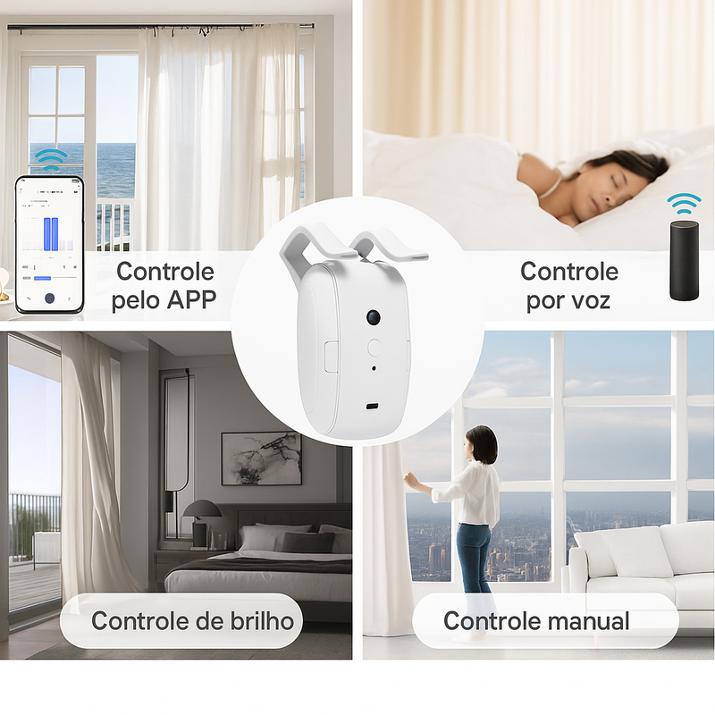Robô Inteligente de Cortina Tuya – Instalação Fácil, APP + Controle por Voz, Compatível com Alexa/Google