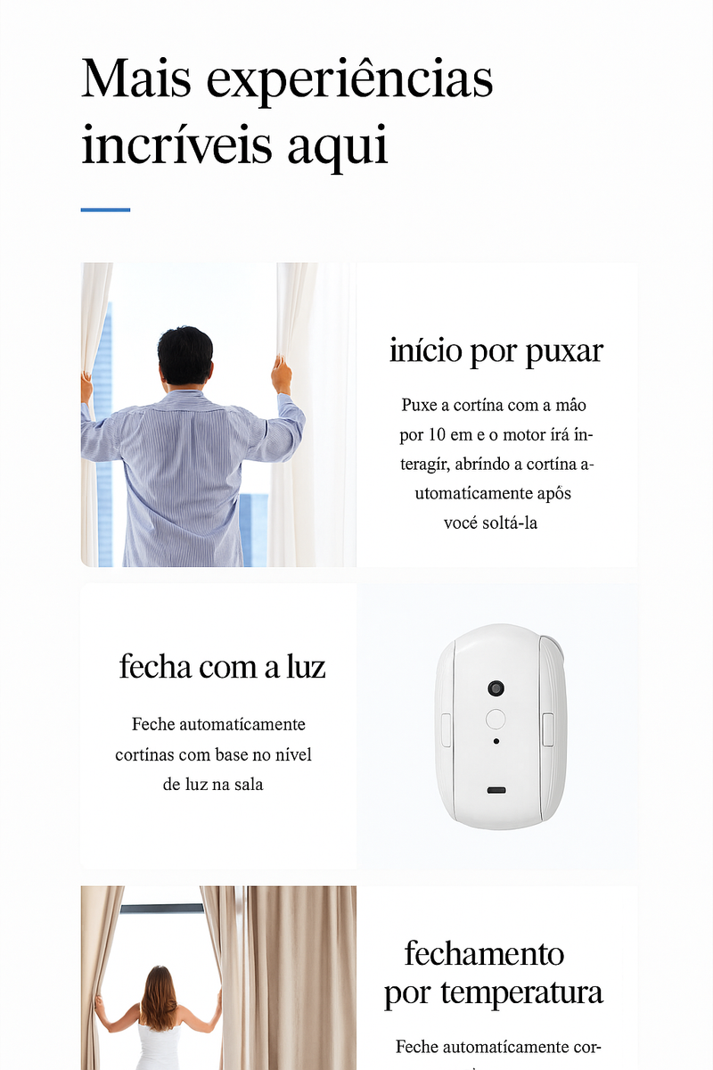 Robô Inteligente de Cortina Tuya – Instalação Fácil, APP + Controle por Voz, Compatível com Alexa/Google