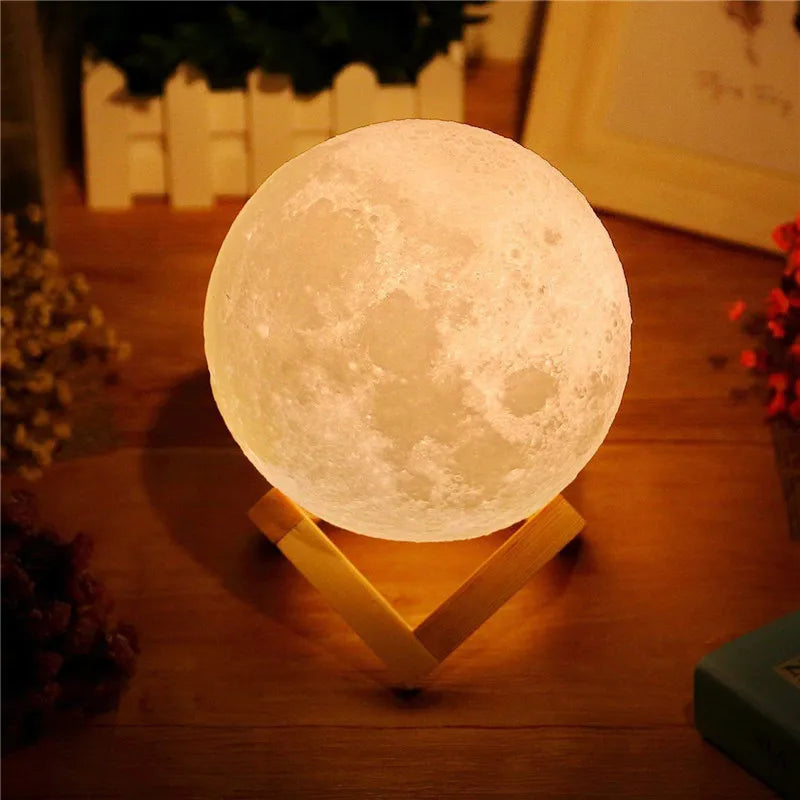 Luminária Lunar 3D com Controle por LED recarregável, perfeita para quartos, decoração de festas ou como presente criativo.