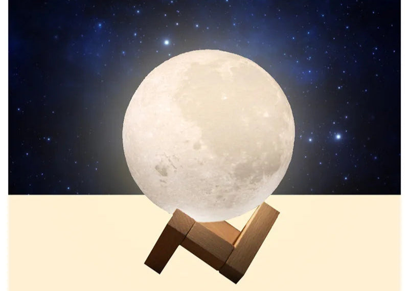 Luminária Lunar 3D com Controle por LED recarregável, perfeita para quartos, decoração de festas ou como presente criativo.