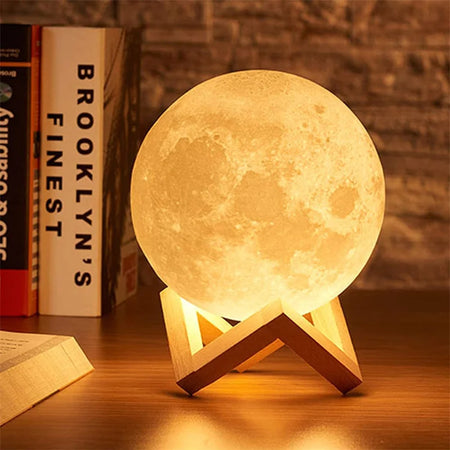 Luminária Lunar 3D com Controle por LED recarregável, perfeita para quartos, decoração de festas ou como presente criativo.