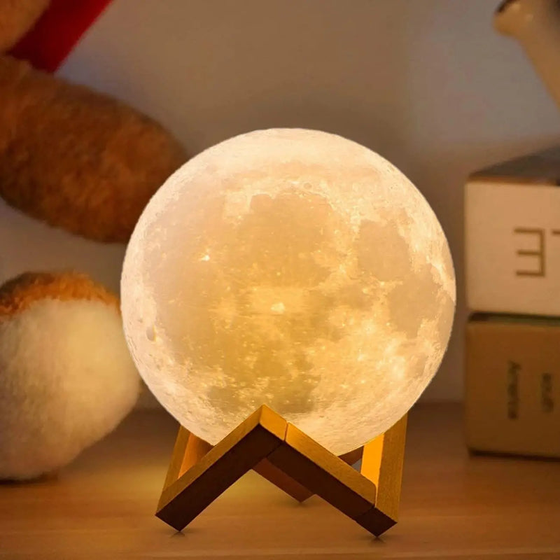 Luminária Lunar 3D com Controle por LED recarregável, perfeita para quartos, decoração de festas ou como presente criativo.