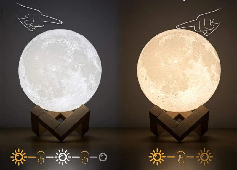 Luminária Lunar 3D com Controle por LED recarregável, perfeita para quartos, decoração de festas ou como presente criativo.