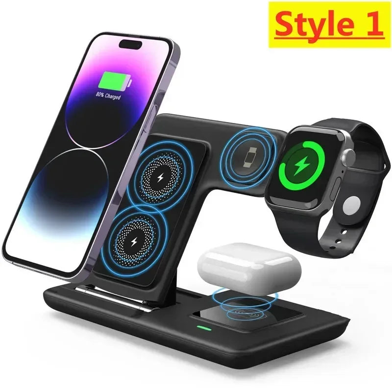 Carregador Sem Fio 3 em 1 Dobrável – iPhone, Apple Watch e AirPods | Rápido, Portátil e Seguro