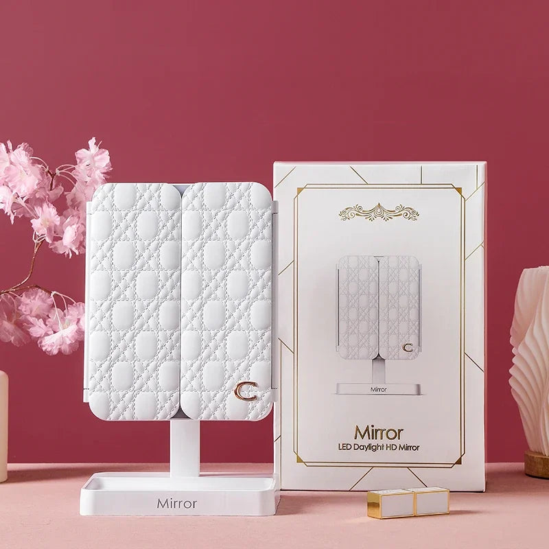 Espelho LED 3 Cores com Zoom 3x — Compacto, Dobrável e Recarregável