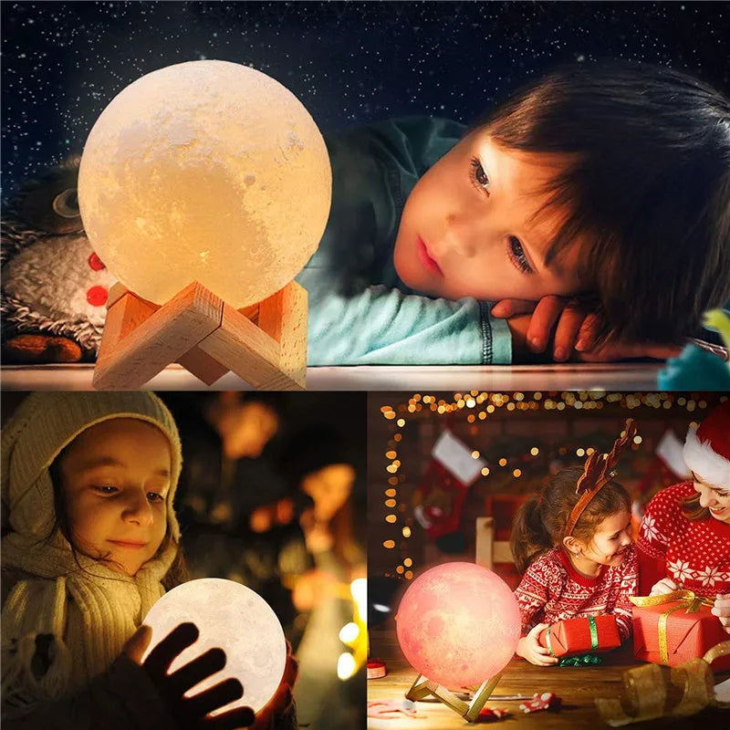 Luminária Lunar 3D com Controle por LED recarregável, perfeita para quartos, decoração de festas ou como presente criativo.