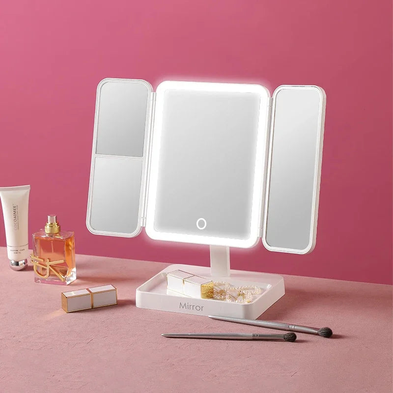 Espelho LED 3 Cores com Zoom 3x — Compacto, Dobrável e Recarregável
