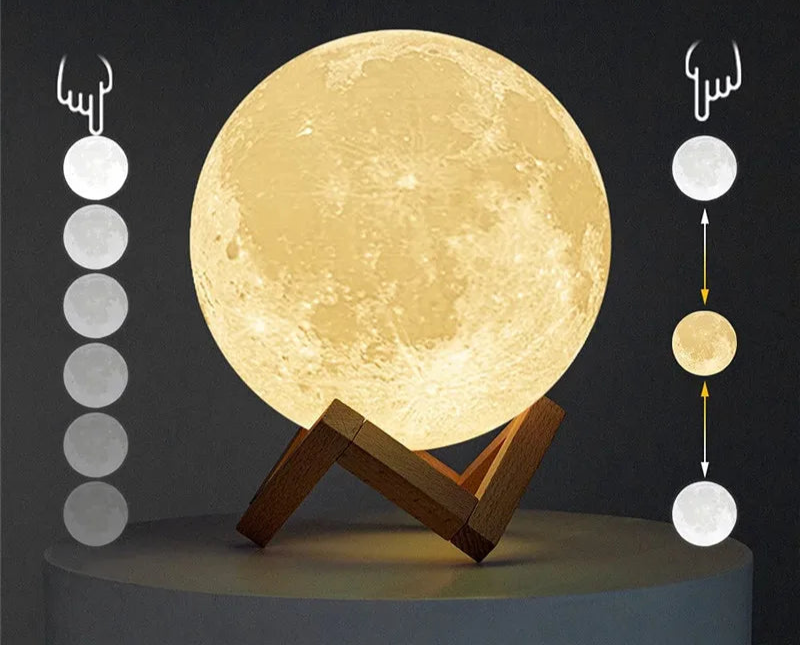 Luminária Lunar 3D com Controle por LED recarregável, perfeita para quartos, decoração de festas ou como presente criativo.